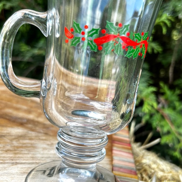 Vintage Libbey Irish Coffee Footed Christmas Mugs w Handles Set of 4 - Picture 7 of 12
